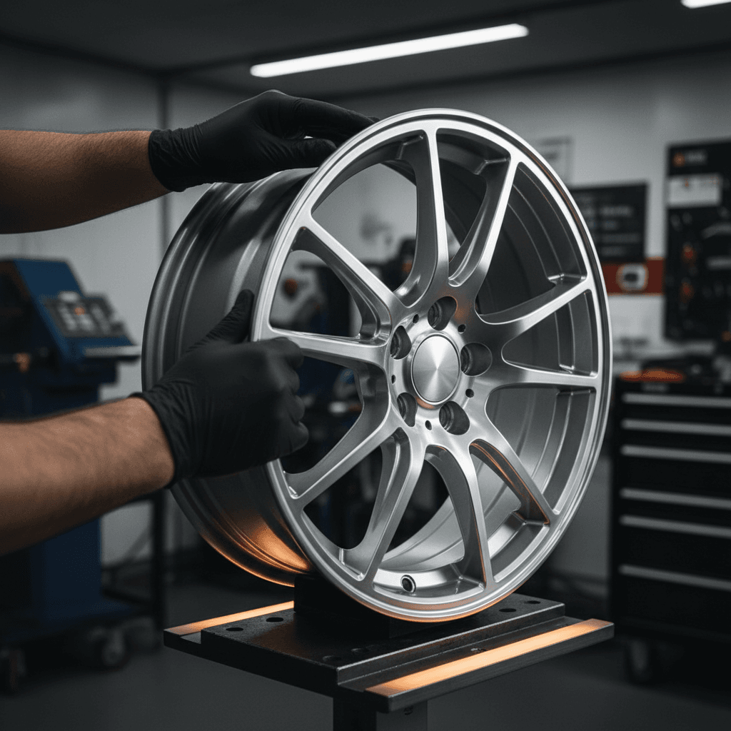 Macro detail of an alloy wheel and brake caliper